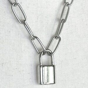 oversize silver lock chunky chain choker statement necklace